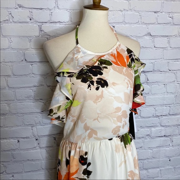 Nicole Miller Floral Print Ruffle Halter Dress - Picture 3 of 7